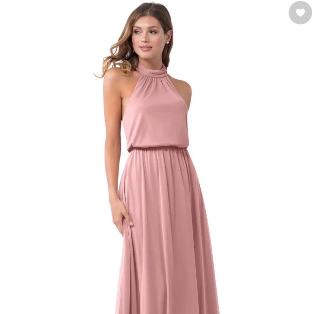 Azazie Landry Vintage Mauve A-Line Pleated Mesh Dress
